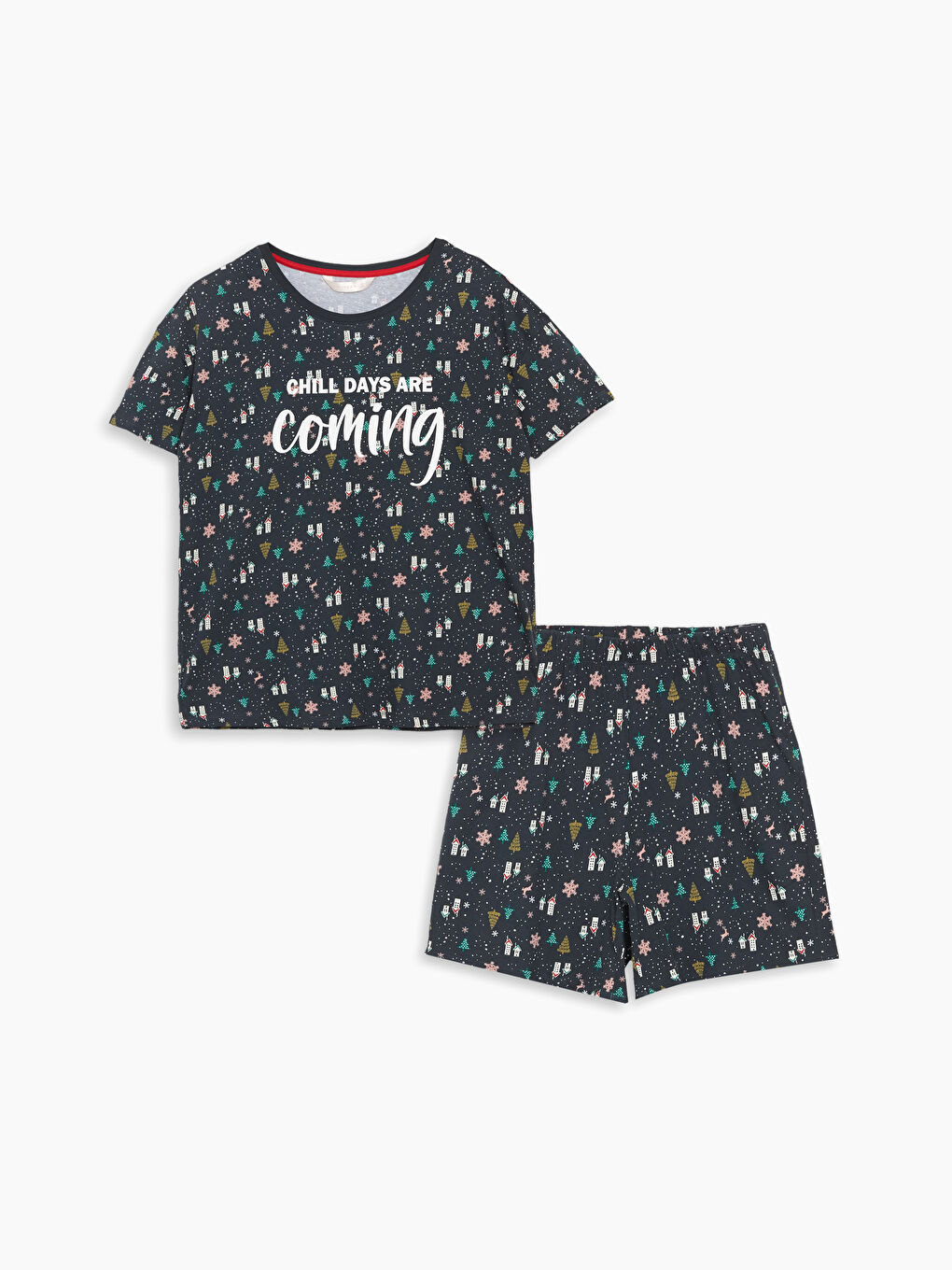 LCW DREAM Bisiklet Yaka Yılbaşı Temalı Kadın Şortlu Pijama Takımı -W4BN02Z8-LQ9