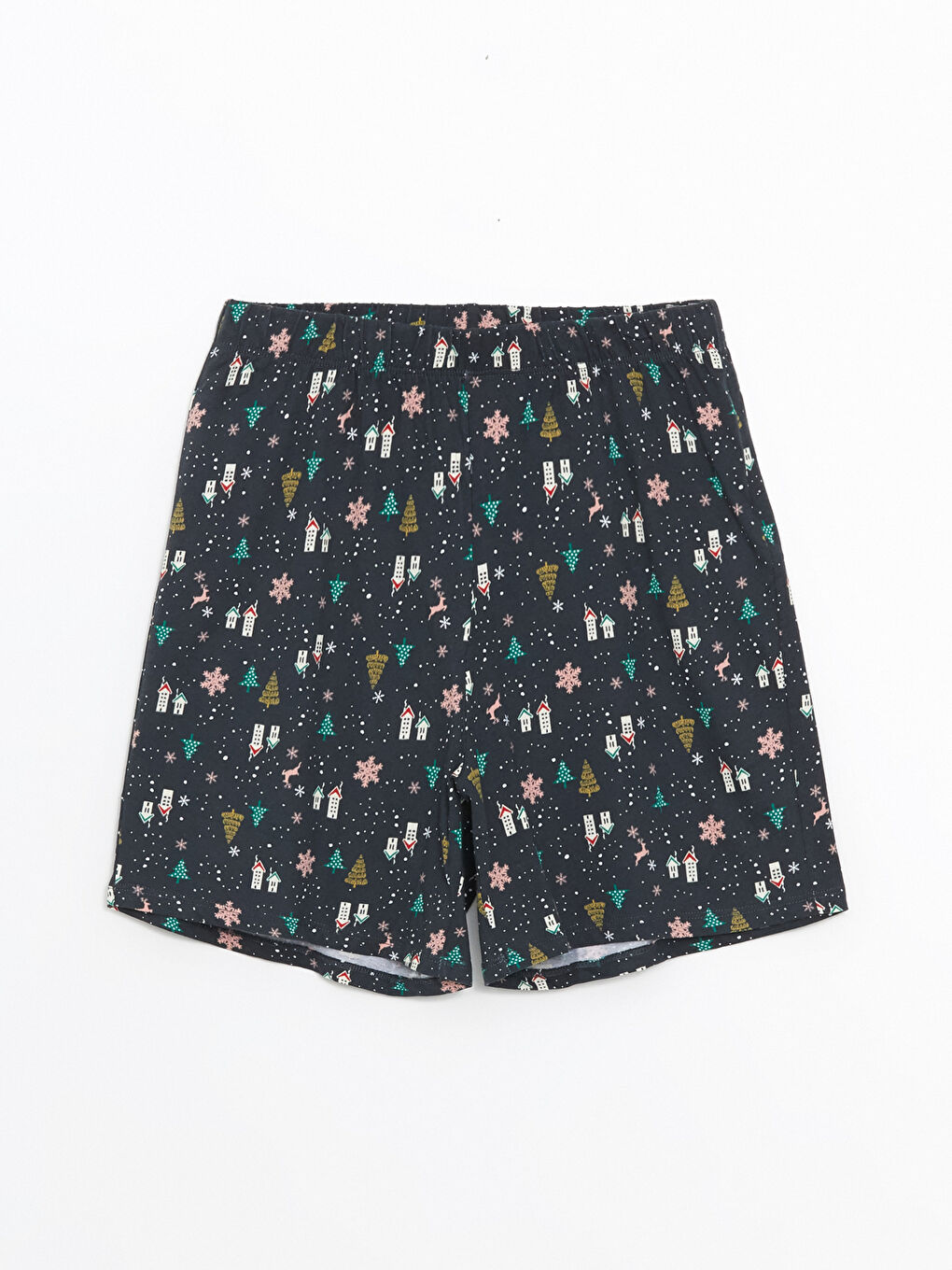 LCW DREAM Bisiklet Yaka Yılbaşı Temalı Kadın Şortlu Pijama Takımı -W4BN02Z8-LQ9