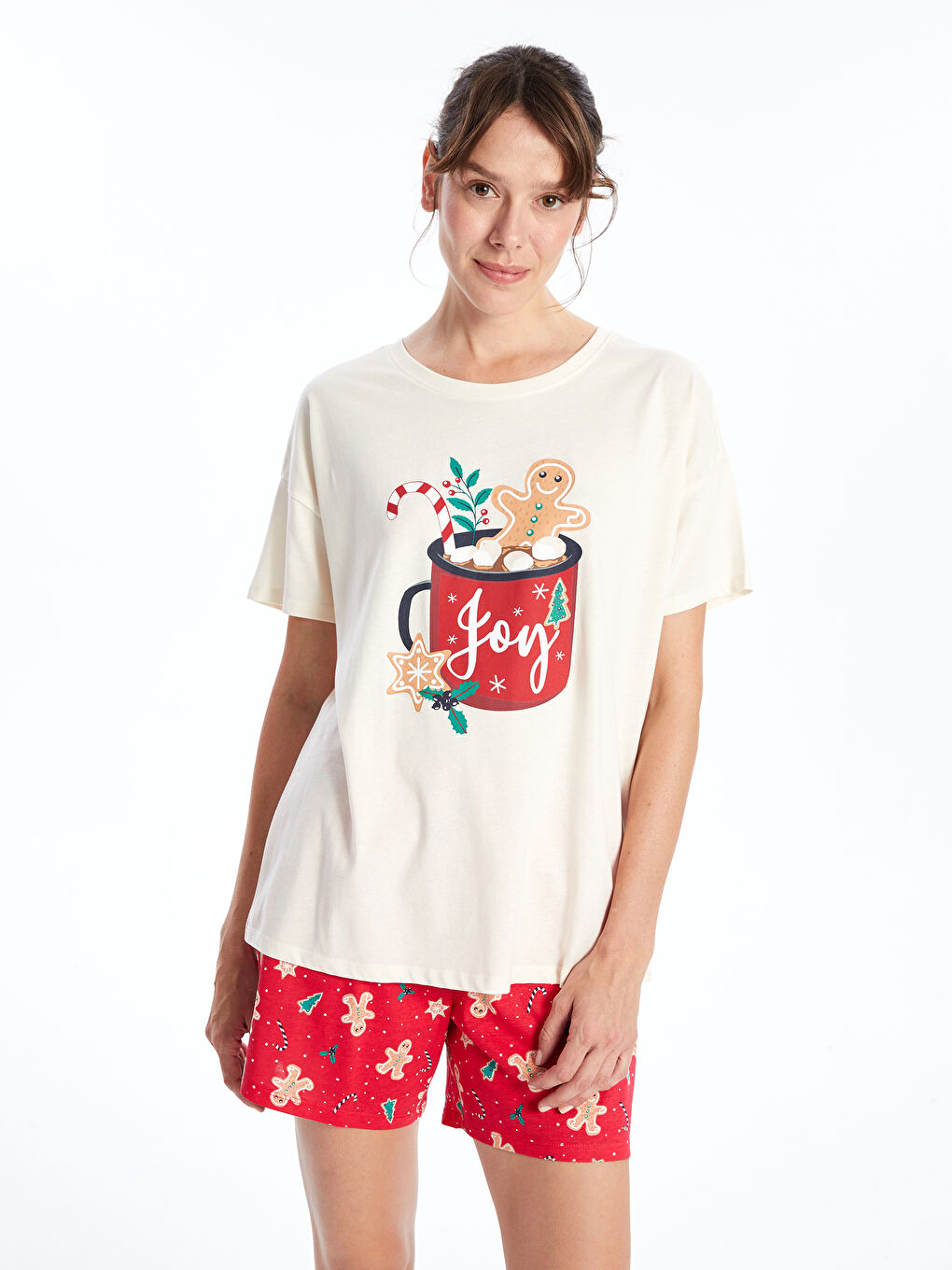 LCW DREAM Ensemble Pyjama Court Imprimé à Col Rond pour Femmes -W4BN21Z8-LTP