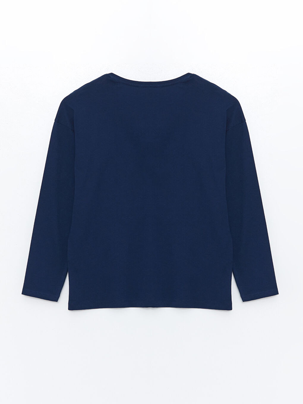 Lacivert Bisiklet Yaka Baskılı Kadın Pijama Üst-1