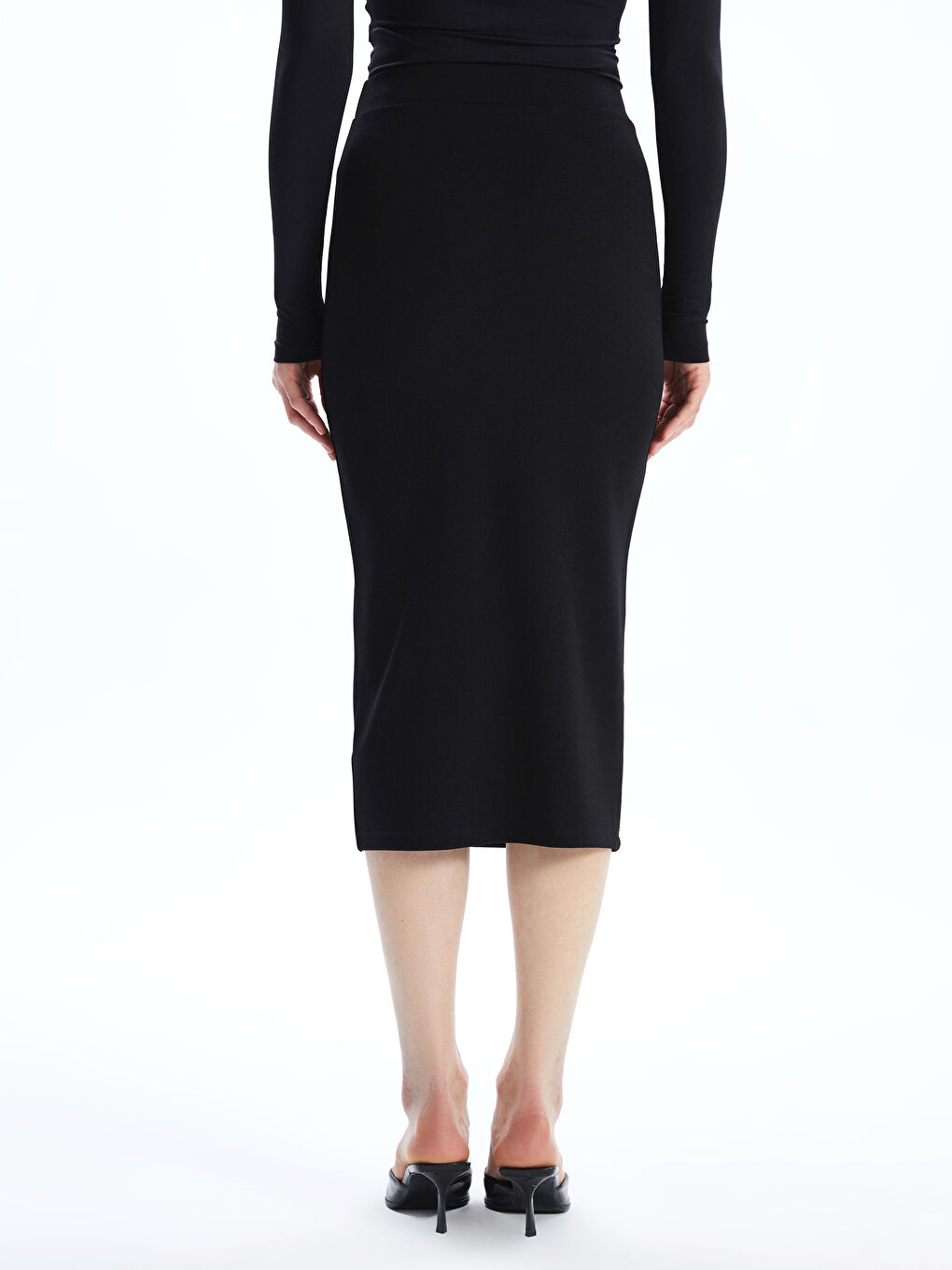 Siyah Beli Lastikli Dar Fit Kadın Etek-2