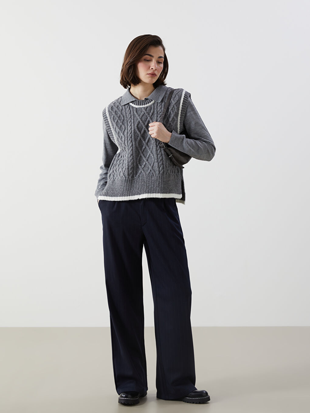 XSIDE Loose Fit Striped Women's Trousers -W4BO59Z8-LGS