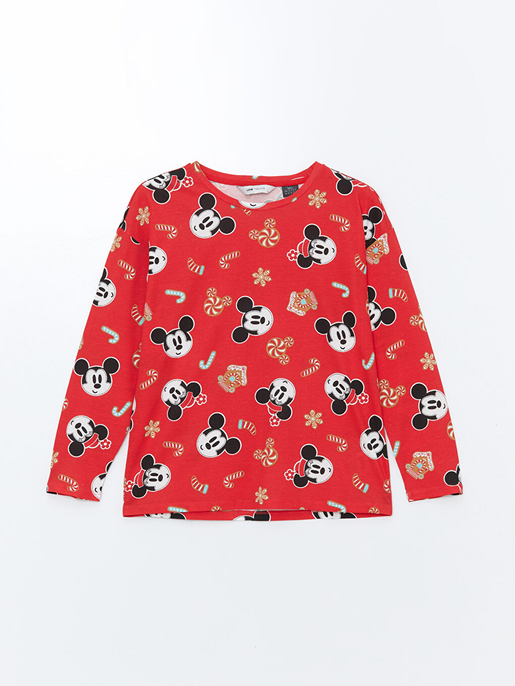 LCW Young Kırmızı Baskılı Bisiklet Yaka Mickey Mouse Baskılı Kadın Pijama Takımı - 5