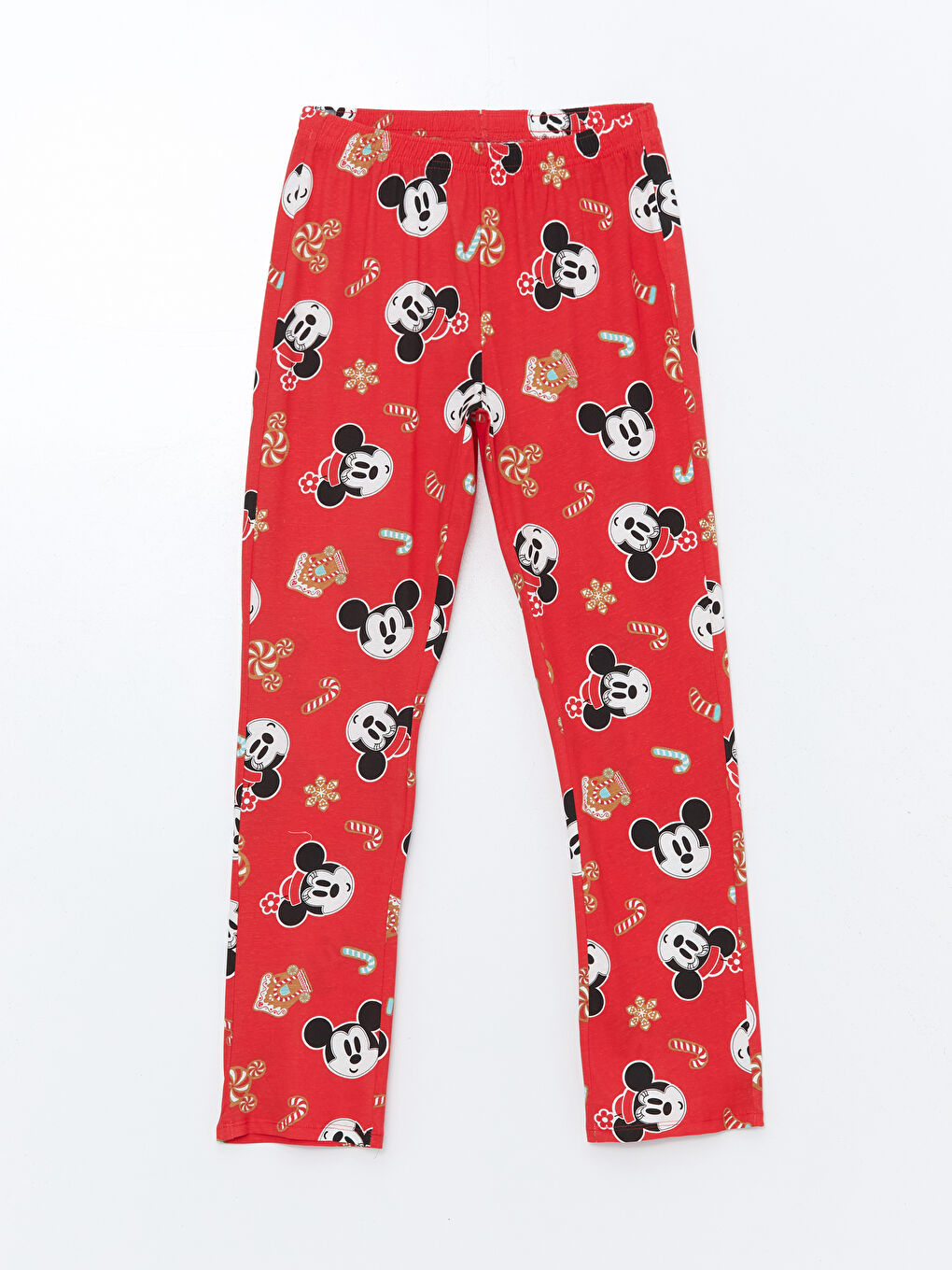 LCW Young Kırmızı Baskılı Bisiklet Yaka Mickey Mouse Baskılı Kadın Pijama Takımı - 7