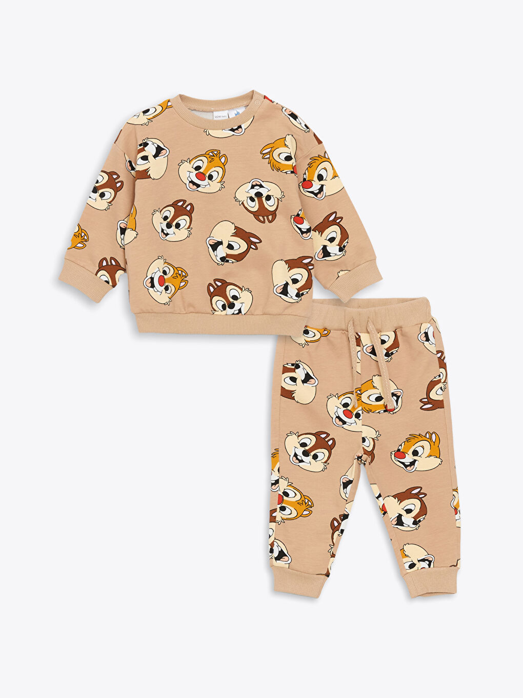 LCW baby Bej Baskılı Bisiklet Yaka Uzun Kollu Chip and Dale Baskılı Erkek Bebek Sweatshirt ve Eşofman Alt 2'li Takım - 2