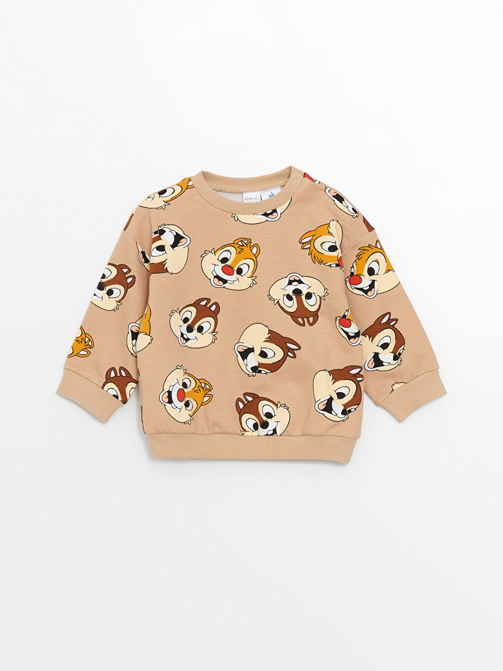 LCW baby Bej Baskılı Bisiklet Yaka Uzun Kollu Chip and Dale Baskılı Erkek Bebek Sweatshirt ve Eşofman Alt 2'li Takım - 3