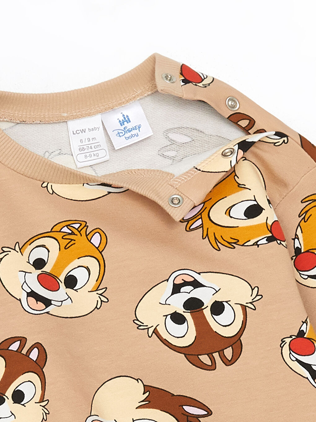 LCW baby Bej Baskılı Bisiklet Yaka Uzun Kollu Chip and Dale Baskılı Erkek Bebek Sweatshirt ve Eşofman Alt 2'li Takım - 4