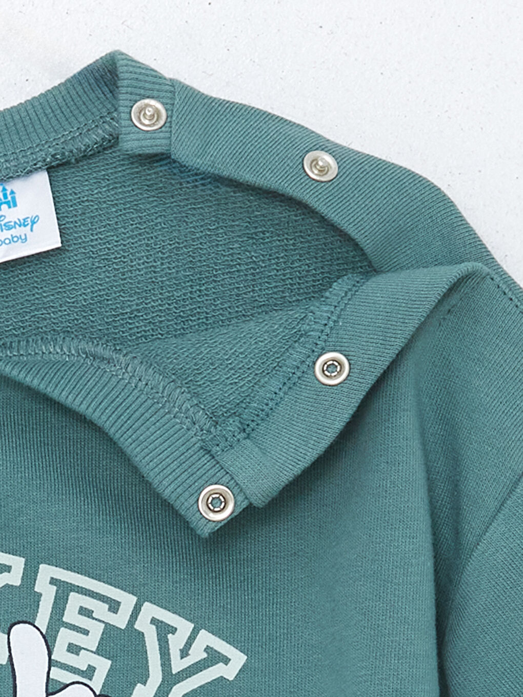 Yeşil Bisiklet Yaka Mickey Mouse Baskılı Erkek Bebek Tişört-2