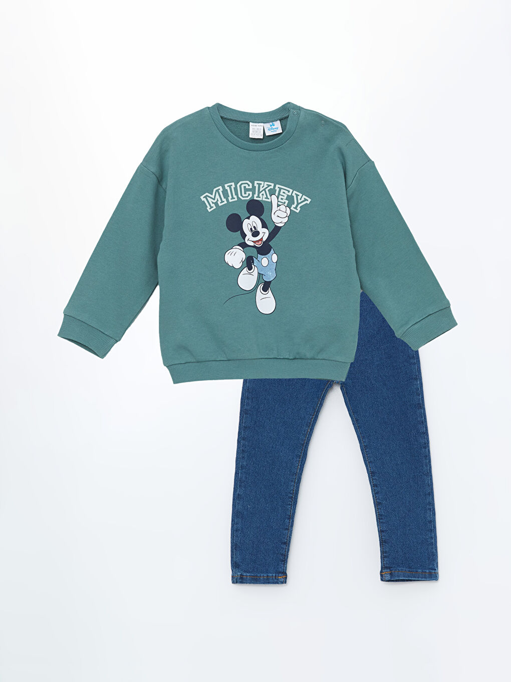 LCW baby Mat Yeşil Bisiklet Yaka Uzun Kollu Erkek Bebek Sweatshirt ve Eşofman Alt 2'li Takım