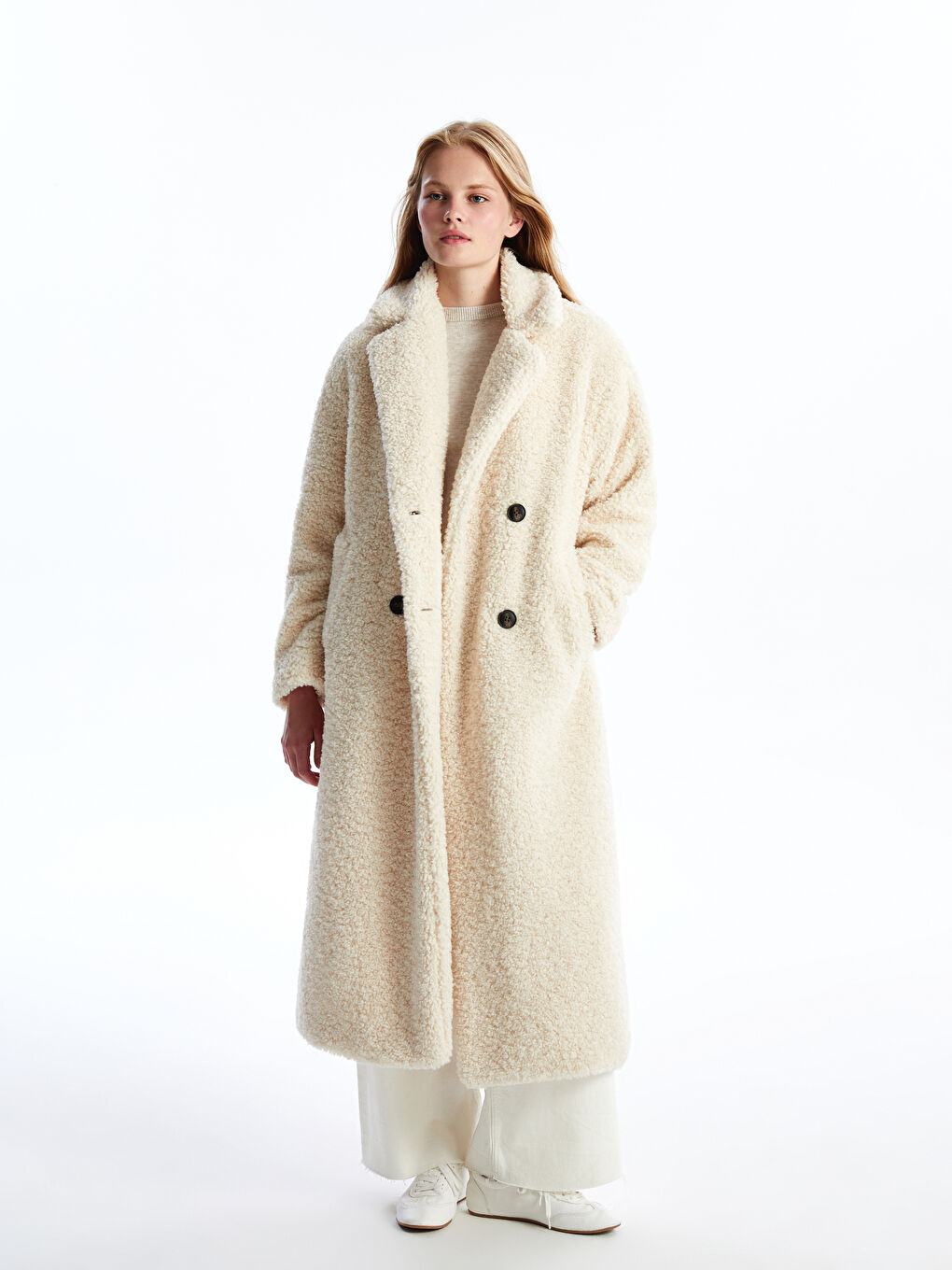 LCW Vision Jacket Lapel Collar Long Sleeve Plush Women's Coat