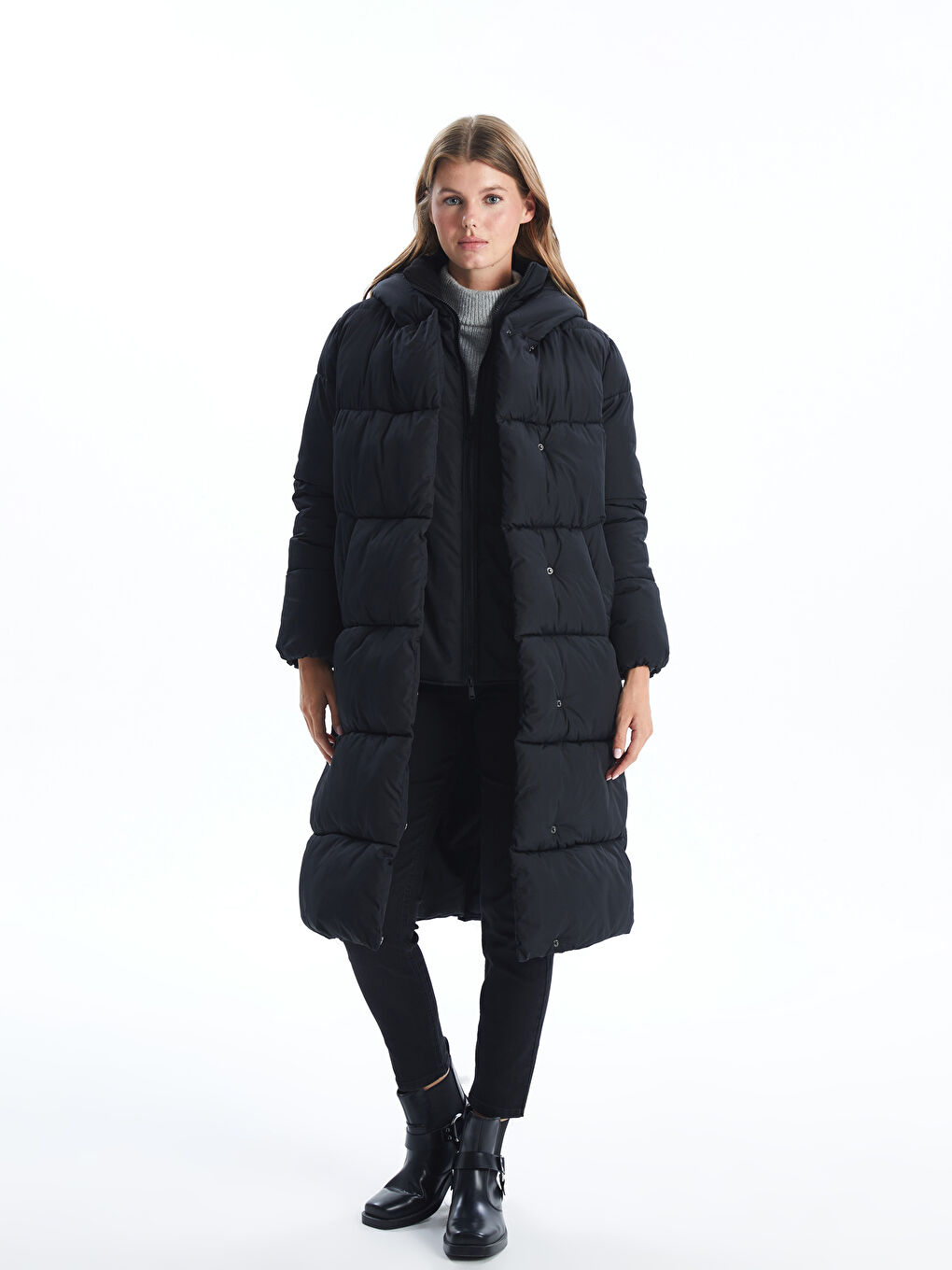 Geacă Matlasată cu Glugă pentru Femei-1