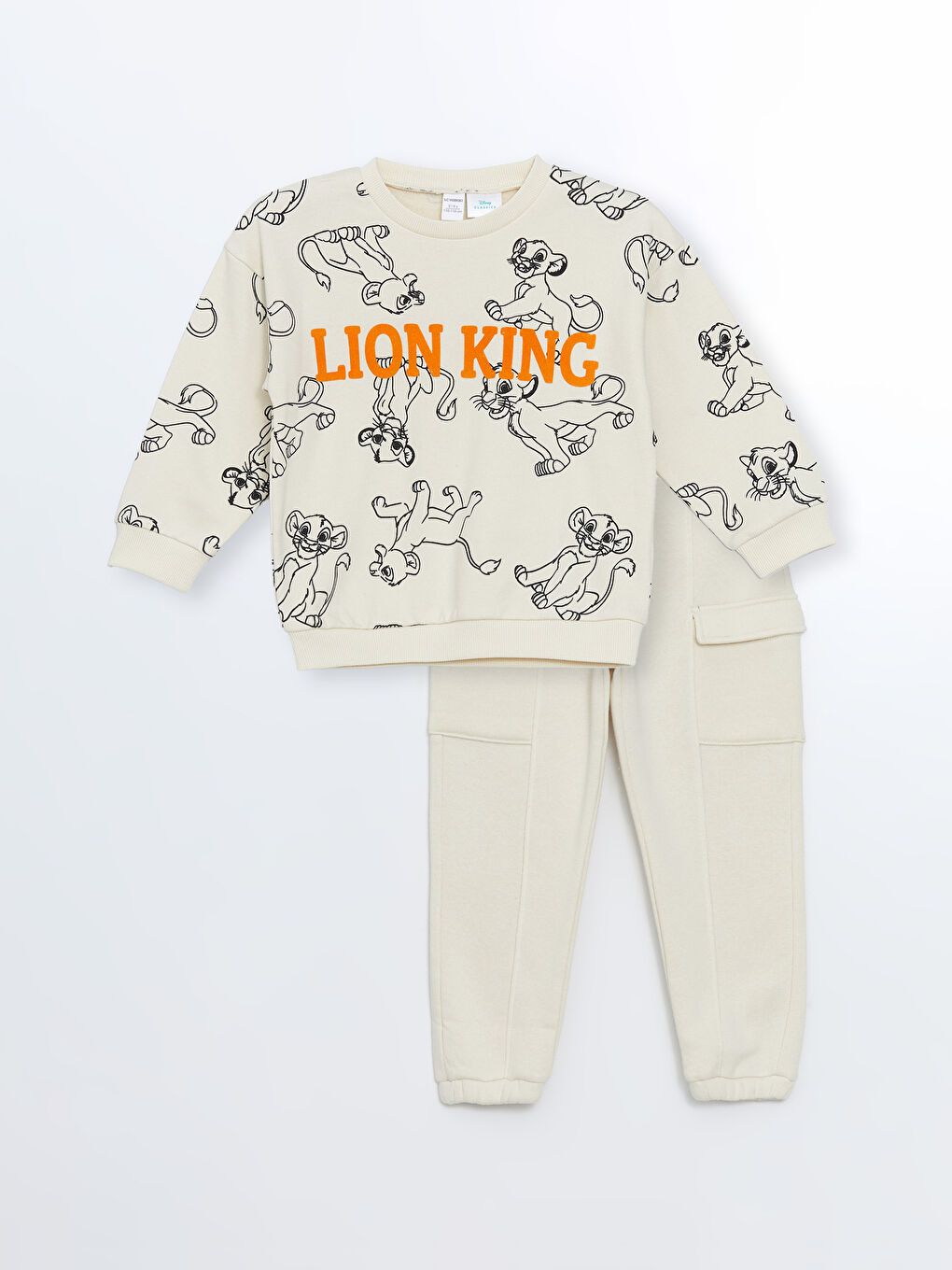 LCW Kids Crew Neck Long Sleeve Lion King Printed Baby Boy Sweatshirt and Tracksuit Bottom 2-Pack Set -W4BP05Z1-LRA