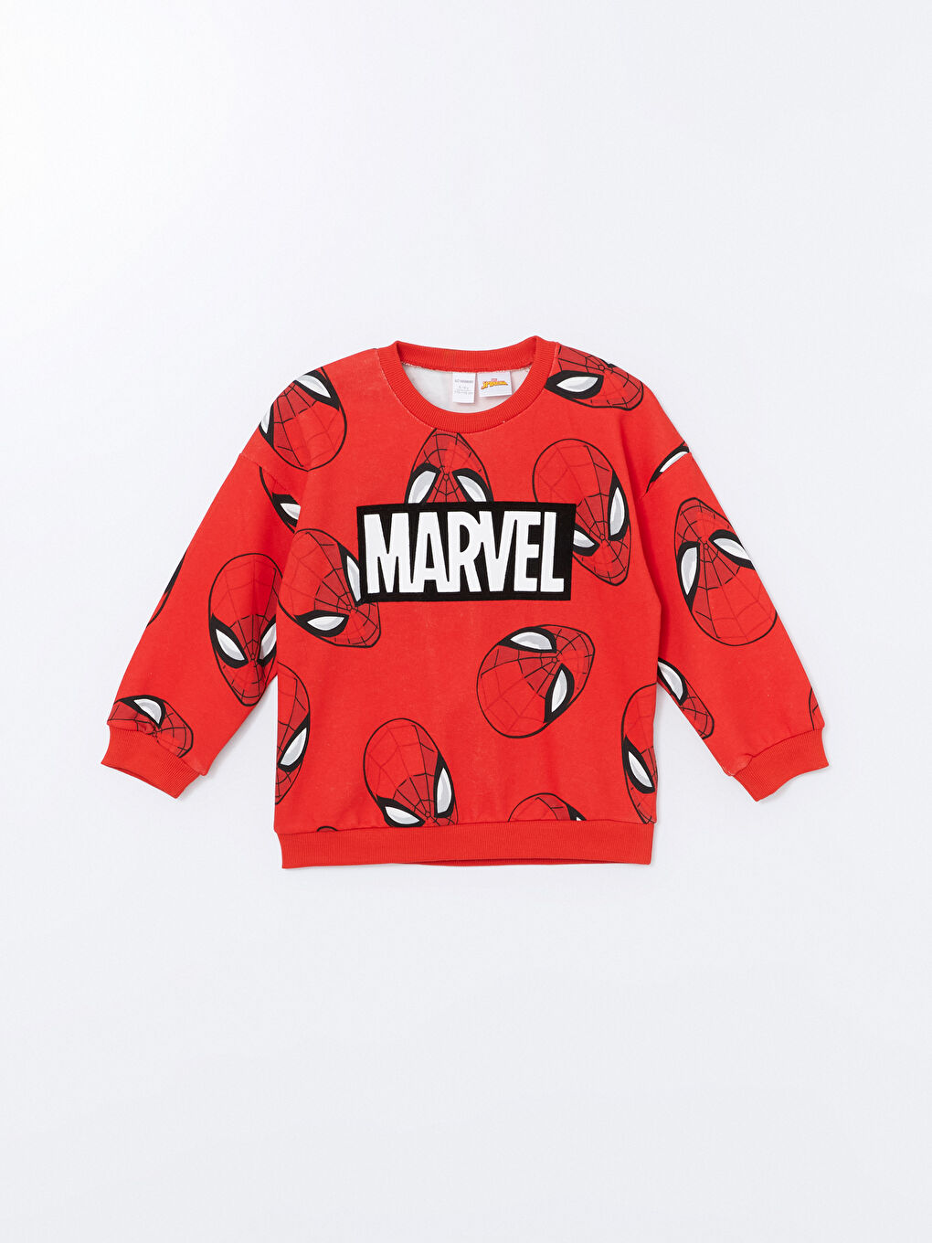 LCW Kids Canlı Kırmızı Baskılı Bisiklet Yaka Spiderman Baskılı Erkek Çocuk Sweatshirt