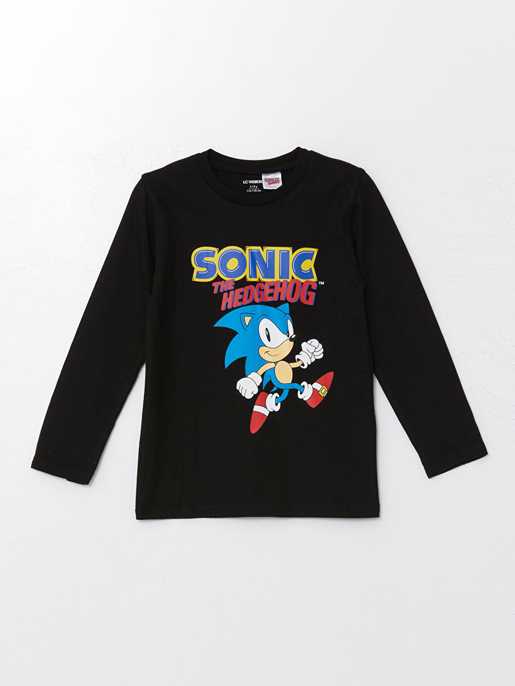 LCW Kids Yeni Siyah Bisiklet Yaka Sonic Baskılı Erkek Çocuk Tişört