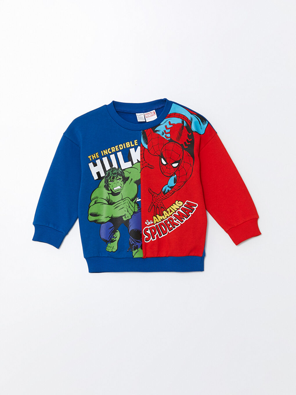 LCW Kids Koyu Mavi Bisiklet Yaka Uzun Kollu Hulk Baskılı Erkek Çocuk Sweatshirt