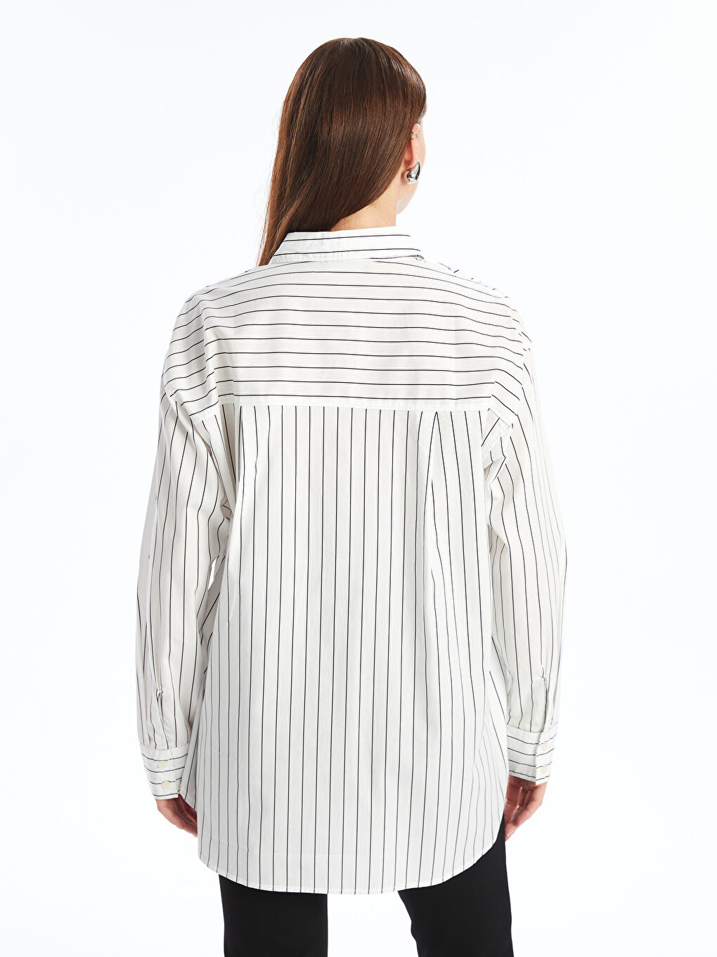LCW Vision Çizgili Oversize Poplin Kadın Gömlek -W4BP98Z8-LEG