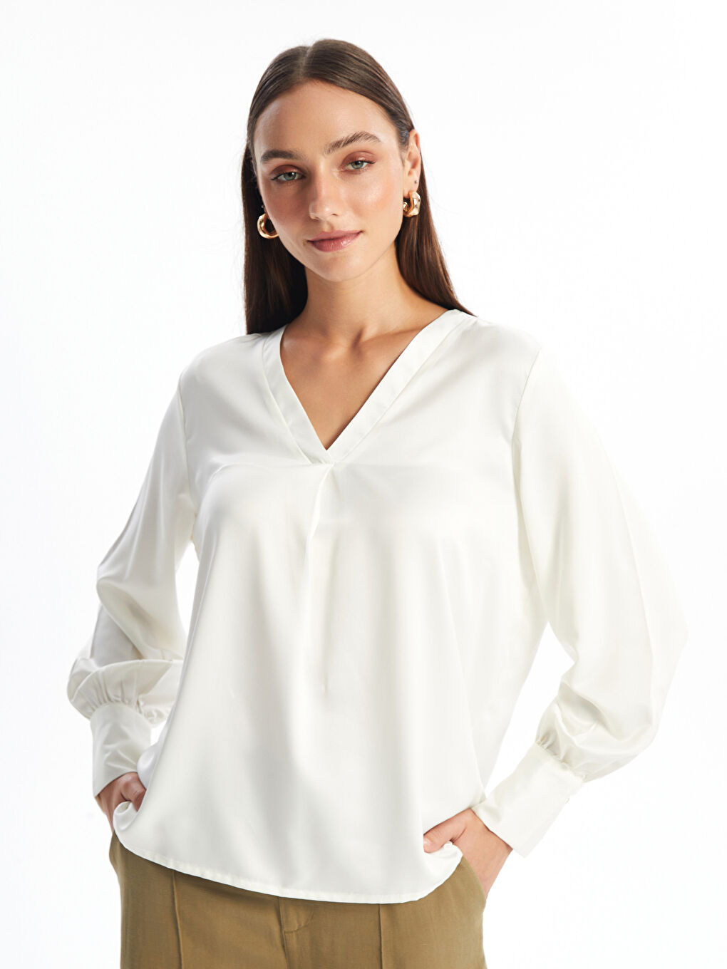 LCW Vision V-Ausschnitt Satin Bluse für Damen -W4BQ01Z8-R9J