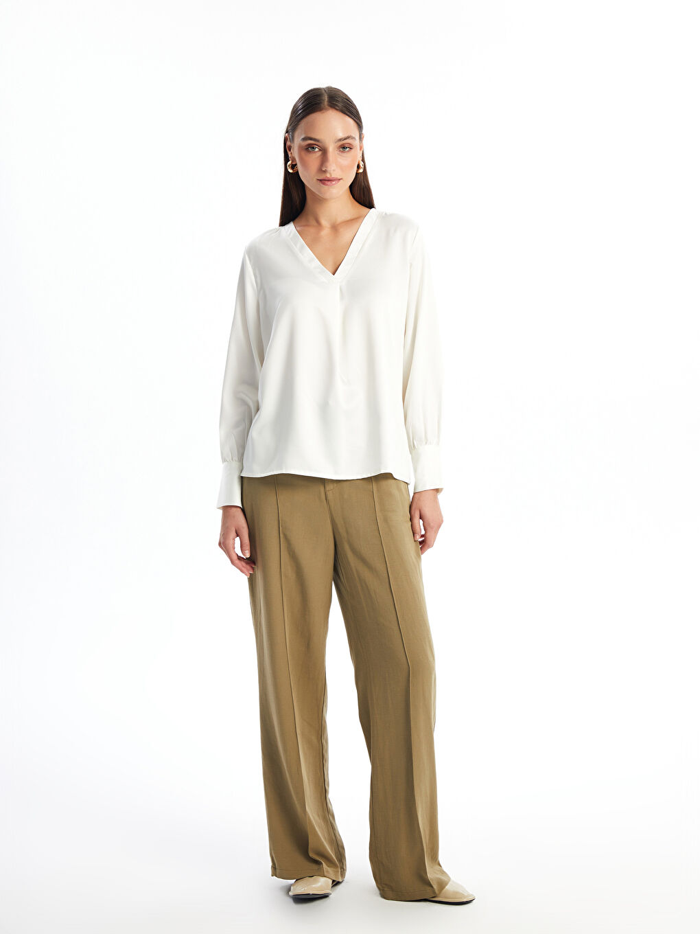 LCW Vision V-Ausschnitt Satin Bluse für Damen -W4BQ01Z8-R9J