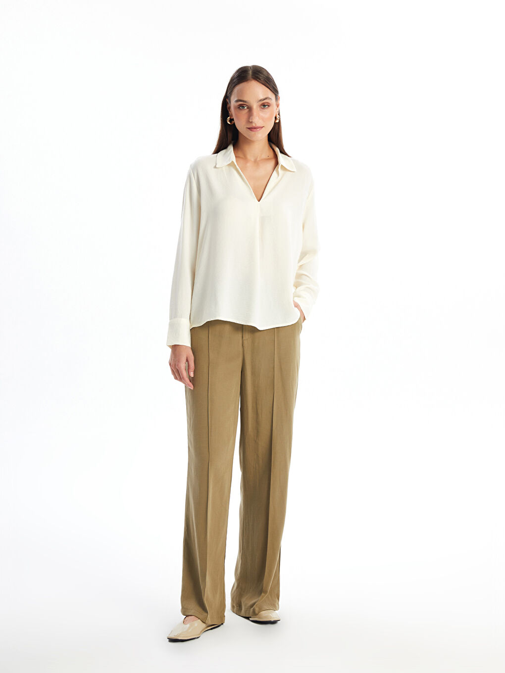 LCW Vision Collared Neck Textured Oversize Women's Blouse -W4BQ02Z8-R9J
