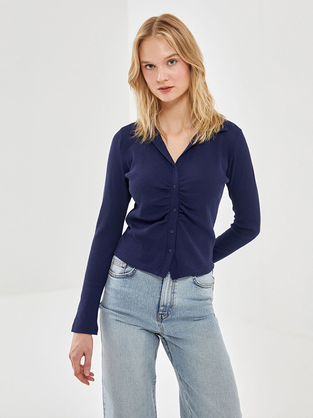 LCW Vision Textured Crop Women's Shirt -W4BQ10Z8-YHT