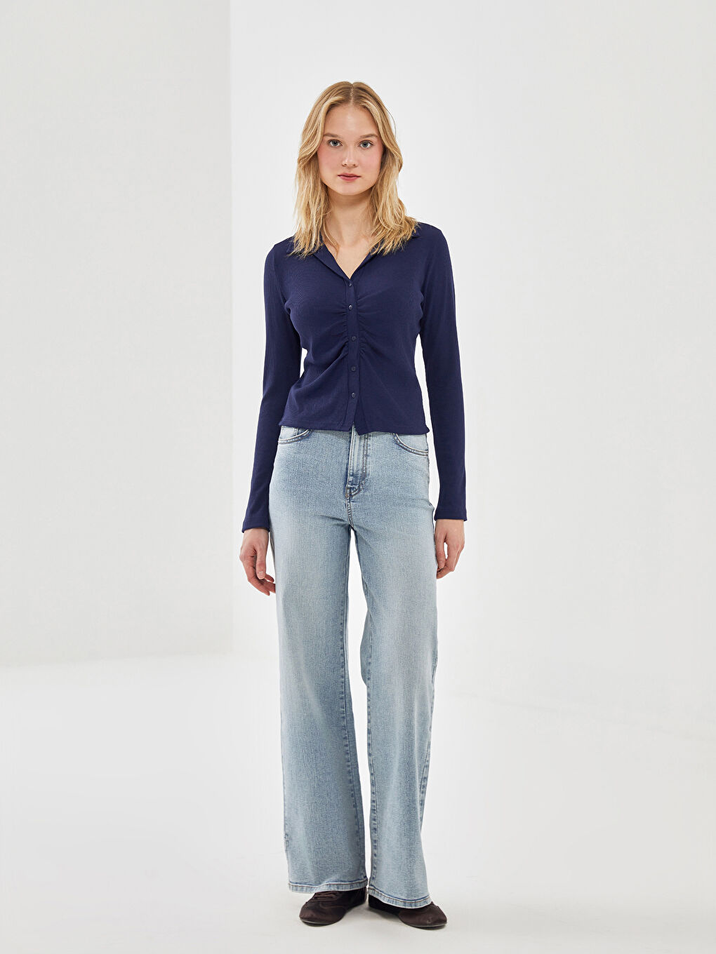 LCW Vision Textured Crop Women's Shirt -W4BQ10Z8-YHT