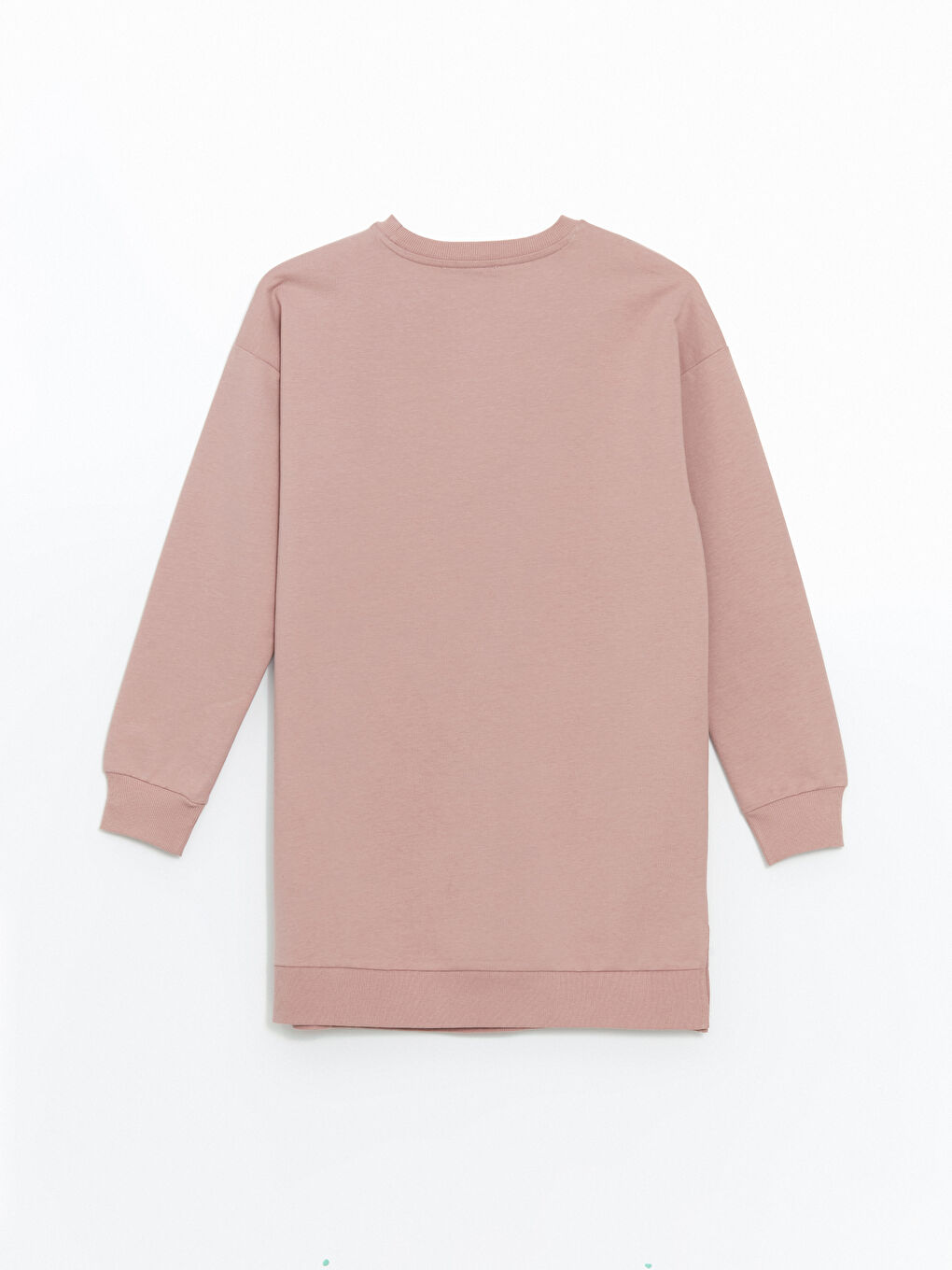 LCWAIKIKI Basic Pembe Bisiklet Yaka Pul İşlemeli Oversize Kadın Sweatshirt Tunik - 2