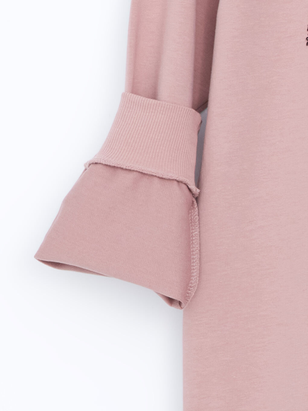 LCWAIKIKI Basic Pembe Bisiklet Yaka Pul İşlemeli Oversize Kadın Sweatshirt Tunik - 5