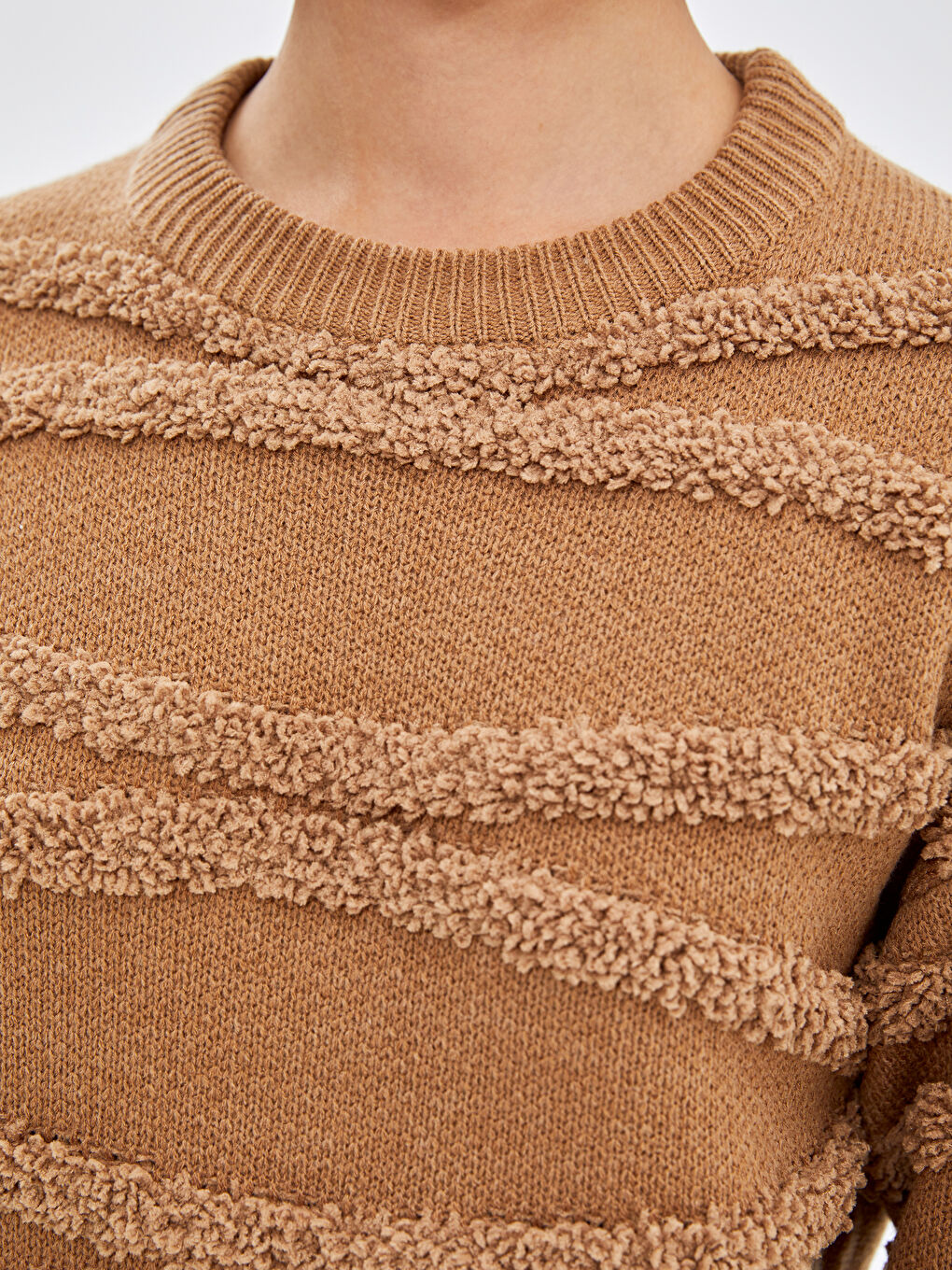 Crew Neck Textured Women's Knitwear Sweater -W4BQ30Z8-GMW