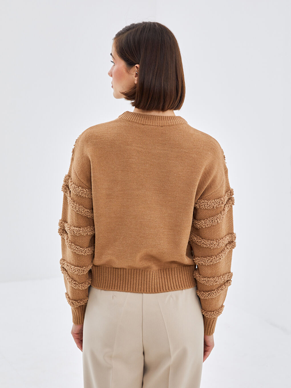 Crew Neck Textured Women's Knitwear Sweater -W4BQ30Z8-GMW