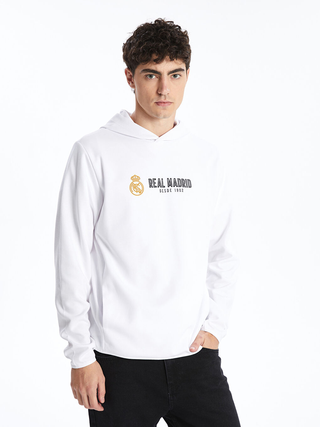 XSIDE ACTIVE Buxe Beyazı Uzun Kollu Real Madrid Baskılı Erkek Hoodie