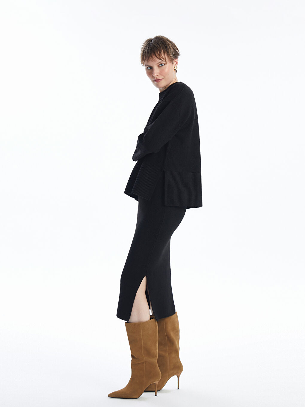 LCW Vision Women's Elasticated Waist Plain Knitwear Skirt -W4BQ61Z8-CVL