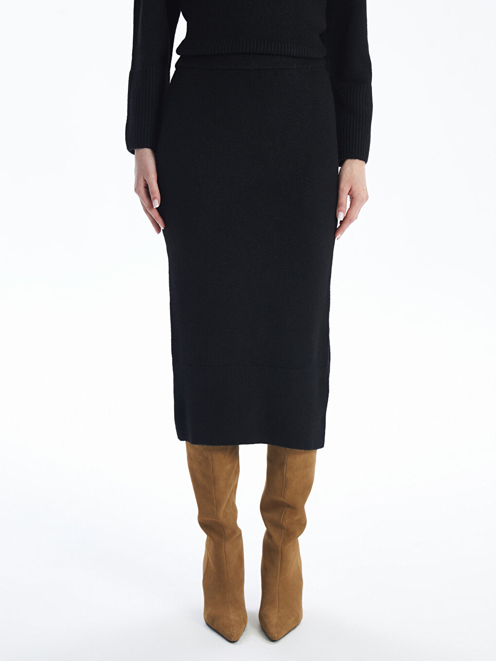 LCW Vision Women's Elasticated Waist Plain Knitwear Skirt -W4BQ61Z8-CVL