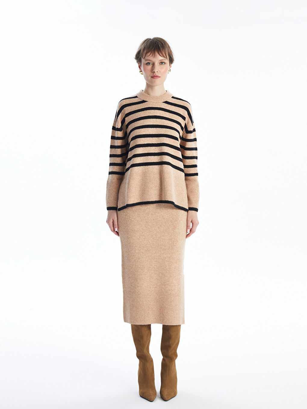 LCW Vision Women's Elasticated Waist Plain Knitwear Skirt -W4BQ61Z8-GCU