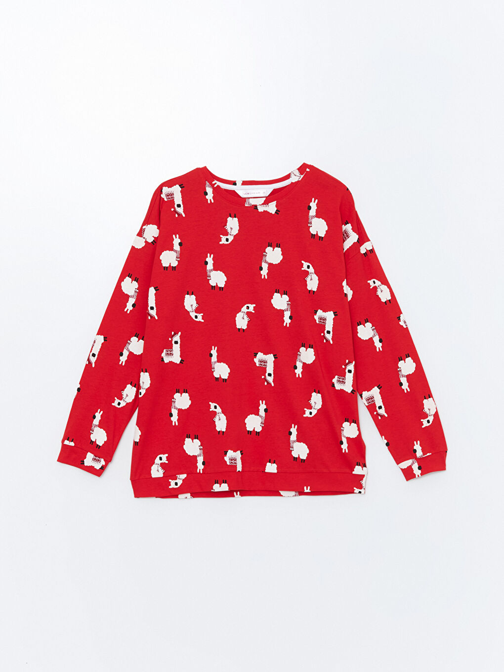 Kırmızı Bisiklet Yaka Baskılı Kadın Pijama Üstü