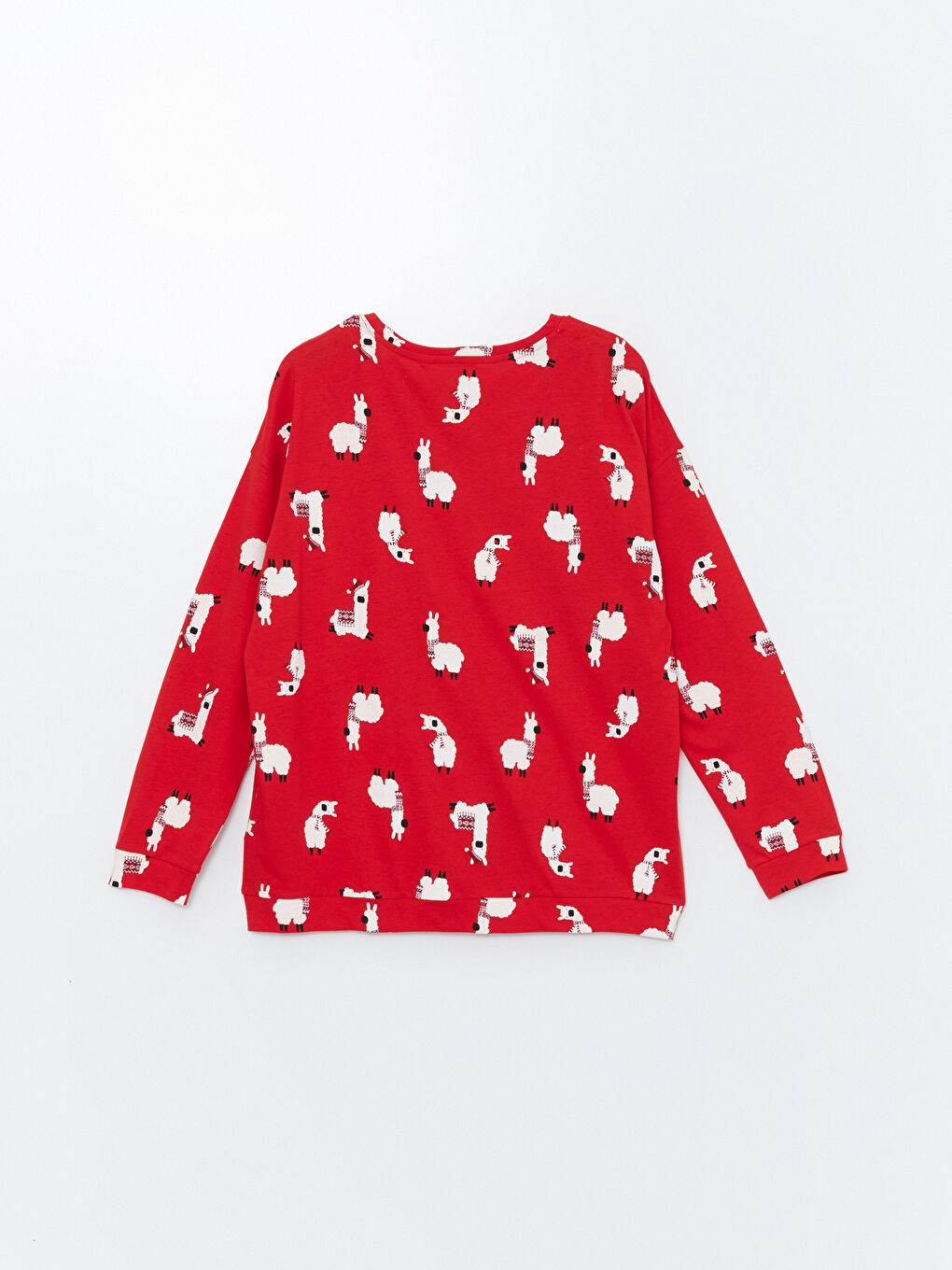 Kırmızı Bisiklet Yaka Baskılı Kadın Pijama Üstü-1