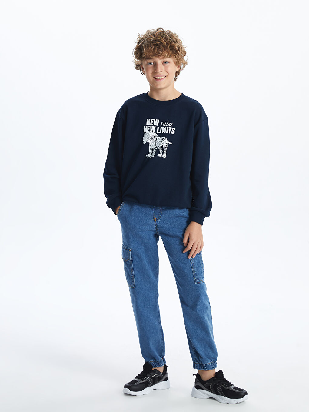 LCW Kids İndigo Beli Lastikli Erkek Çocuk Kargo Jean Pantolon - 1