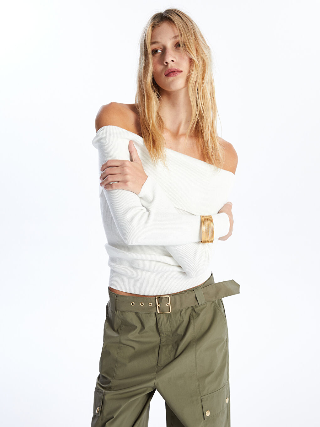 LCW Vision Slash Neck Textured Women's Knitwear Sweater -W4BR41Z8-FDU