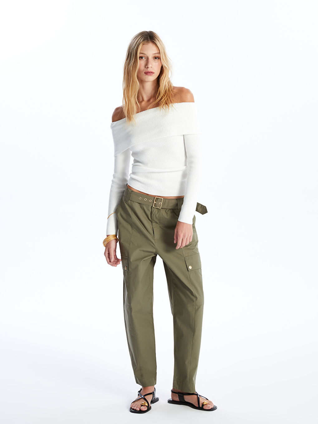 LCW Vision Slash Neck Textured Women's Knitwear Sweater -W4BR41Z8-FDU