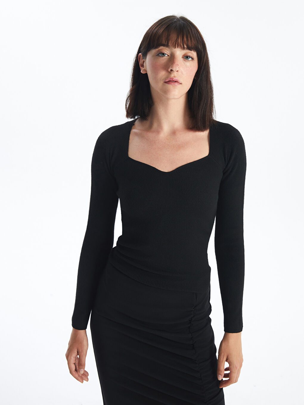 LCW Vision Herzausschnitt Damen Strickpullover -W4BR42Z8-CVL