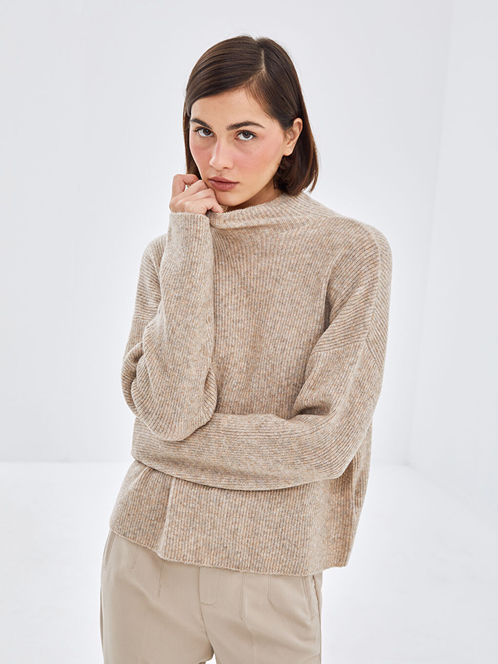 LCW Vision Halber Rollkragen Oversize Damen Strickpullover -W4BR44Z8-D4N