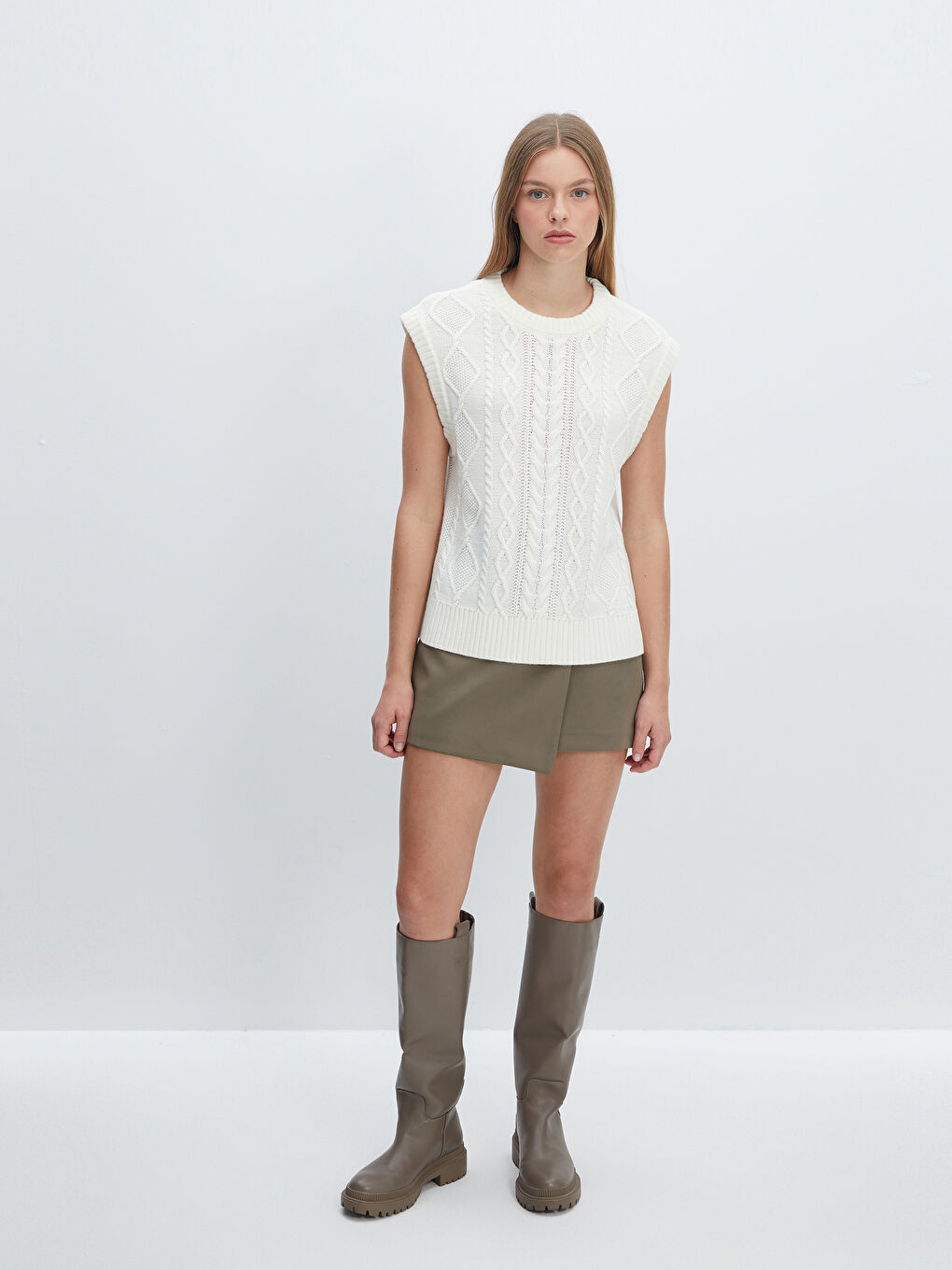 Žena EKRU Prsluk od pletiva-1