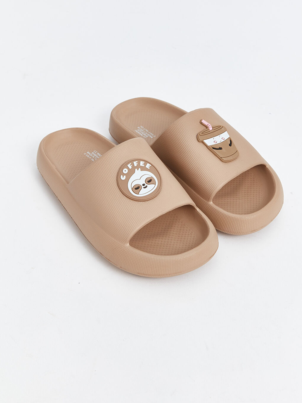 Bej Tek Bantlı Baskılı Kadın Terlik