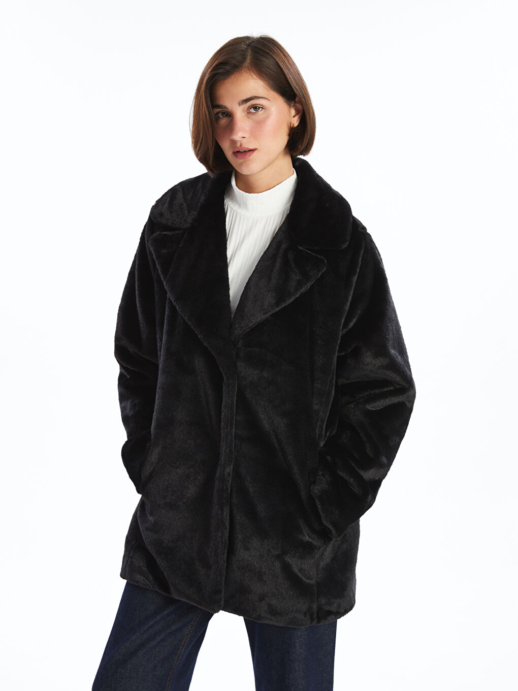 LCWAIKIKI Classic Jackenkragen Langarm Plüsch Mantel für Damen -W4BT06Z8-CVL