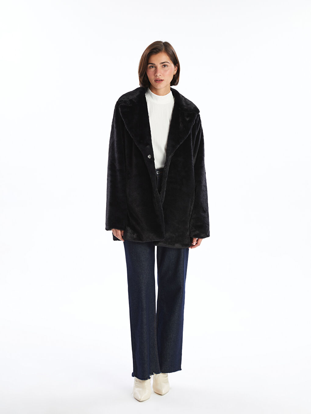 LCWAIKIKI Classic Jackenkragen Langarm Plüsch Mantel für Damen -W4BT06Z8-CVL
