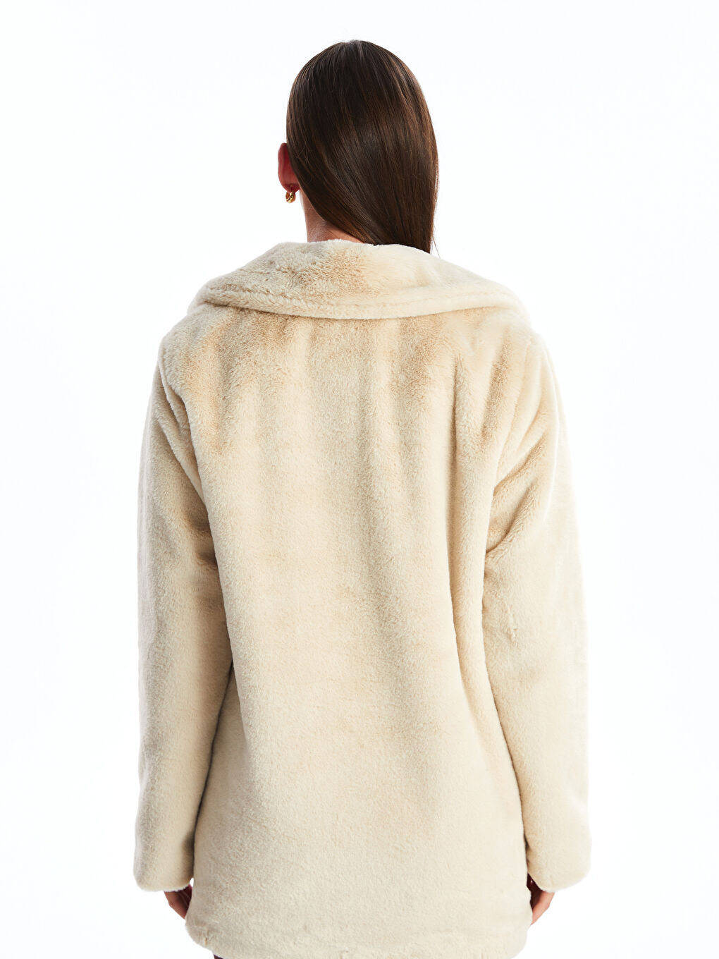 LC Waikiki Jacket Lapel Collar Long Sleeve Plush Women's Coat -W4BT06Z8-FWM