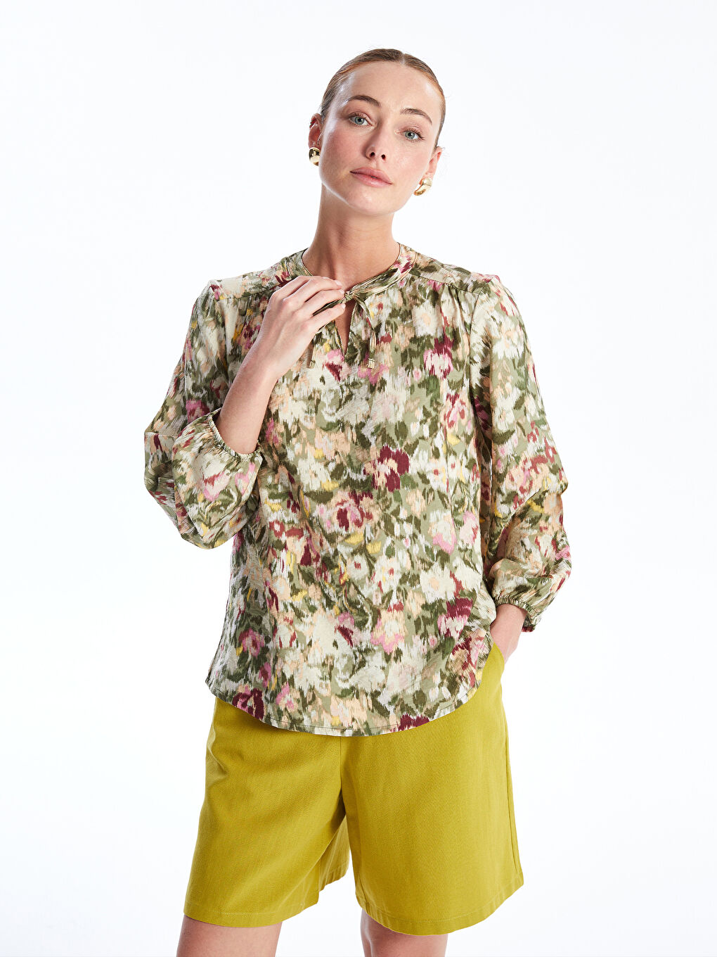 Tie Neck Floral Women's Blouse