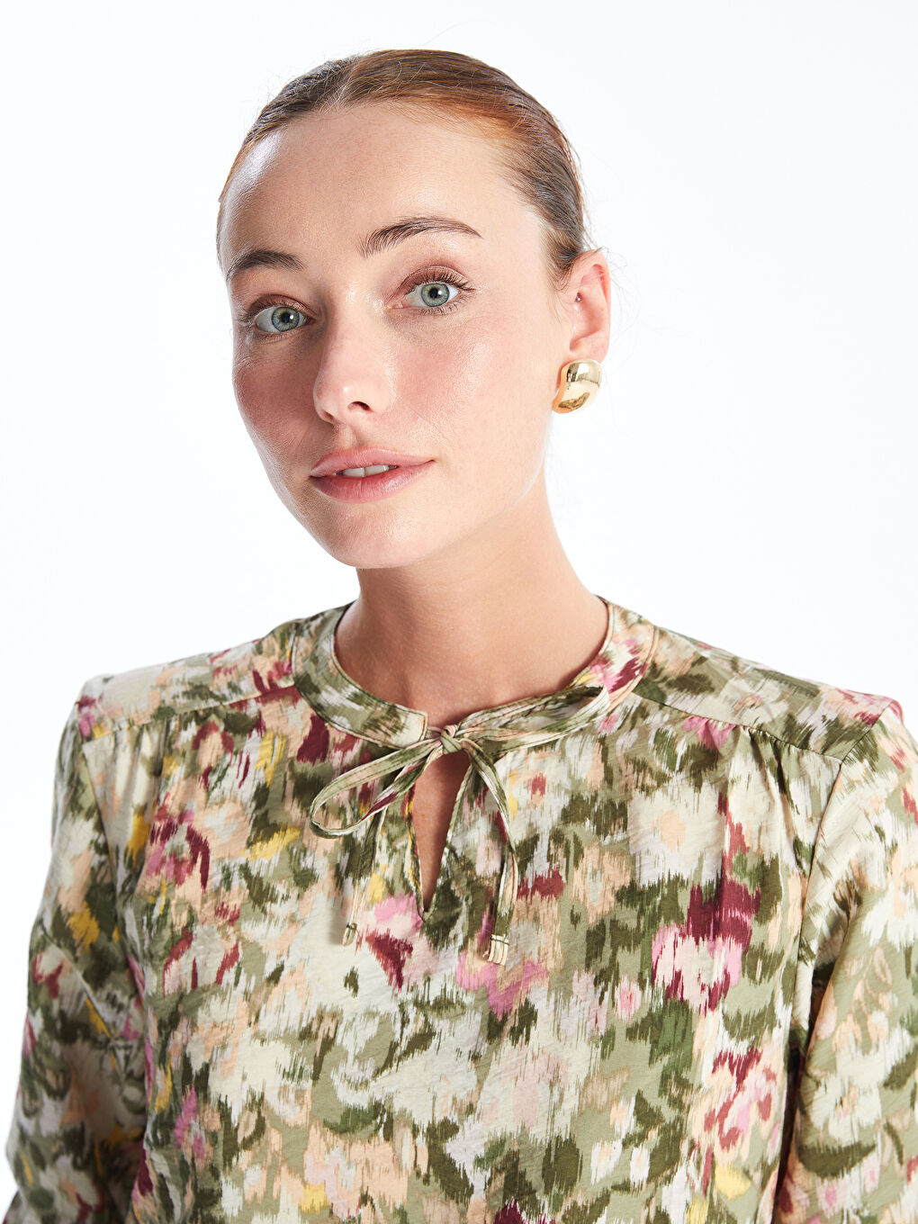 Tie Neck Floral Women's Blouse-1