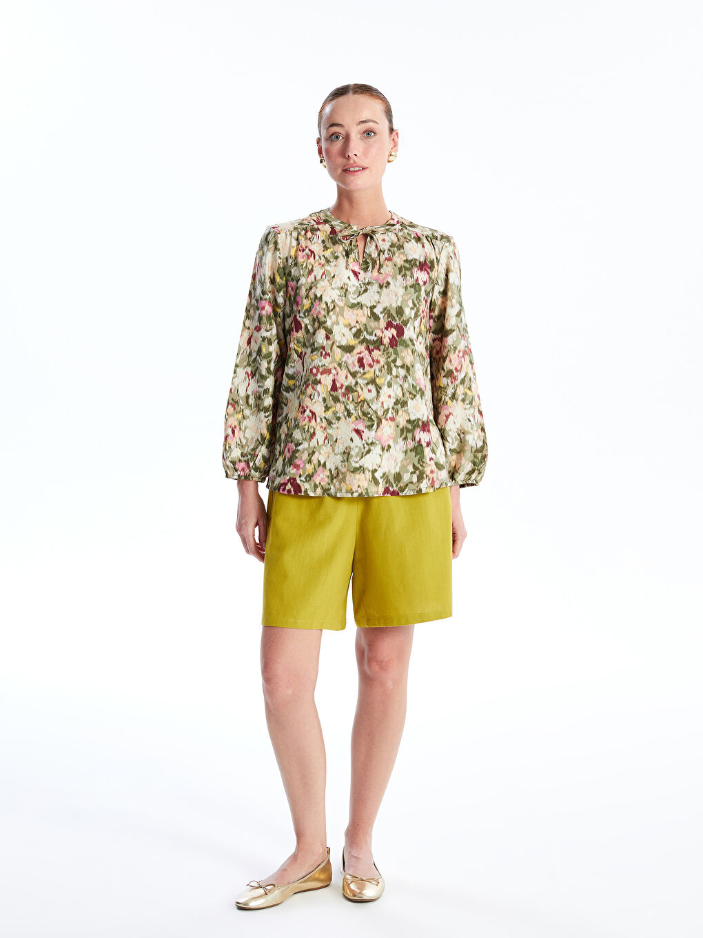 Tie Neck Floral Women's Blouse-2