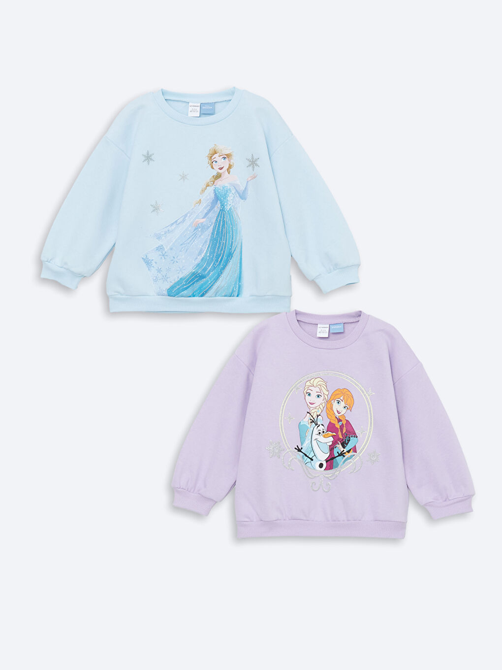 LCW baby Lila Bisiklet Yaka Elsa Baskılı Kız Bebek Sweatshirt 2'li