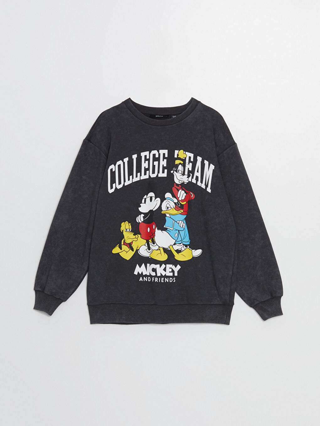 XSIDE Antrasit Bisiklet Yaka Mickey ve Arkadaşları Baskılı Oversize Kadın Sweatshirt - 4